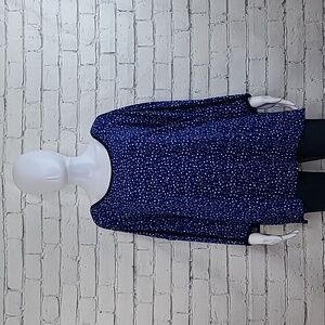 Tahari Flowy Relaxed Scoop Neck Polka Dot 3/4 Sleeve Top in Blue/Black/White NWT